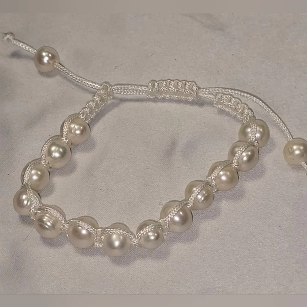 Freshwater Pearl Bracelet Adjustable Macrame Cord‎ Boho Bridal Jewelry